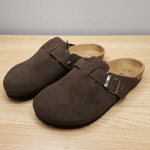COTTON ON Mule Mens Size 7 Dark Brown Faux Suede Closed Toe Buckle Clog Mules